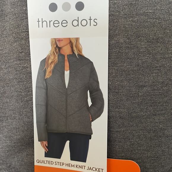 Three Dots Women's Grey Knit  Quilted Chevron Jacket Size Small Nwt - Picture 8 of 9